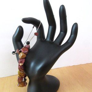 Stretch agate and liquid silver stone & onyx bracelets - set of 2